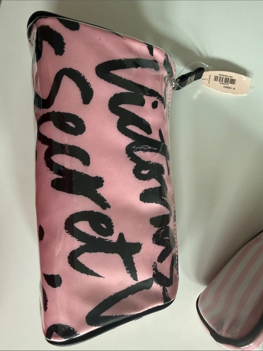 NWT Bundle of 2 Victoria's Secret Pink Striped & Script Cosmetic Pouches